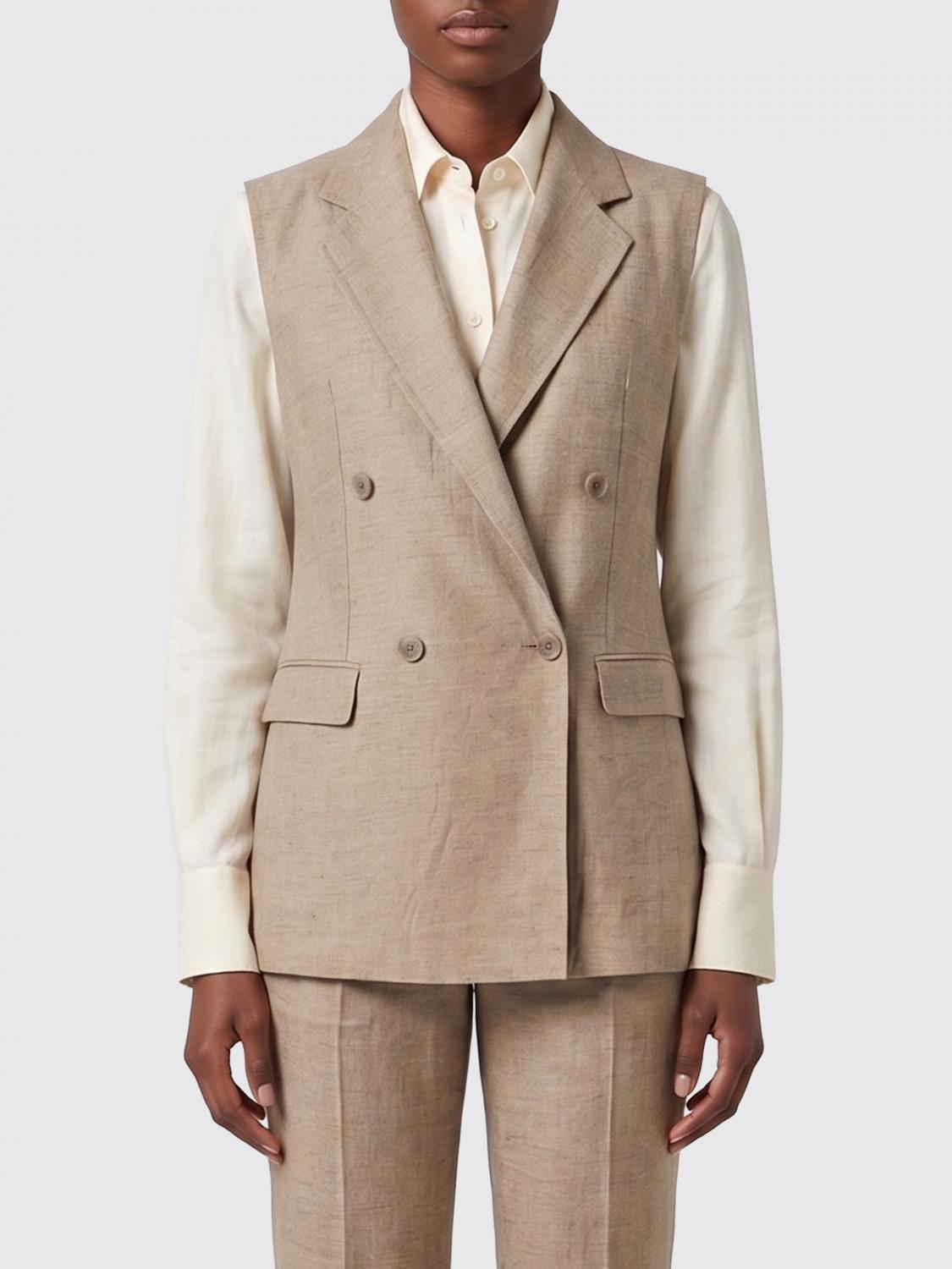 TAGLIATORE GILET: Gilet a doppiopetto in misto lino Tagliatore, Beige - Img 1