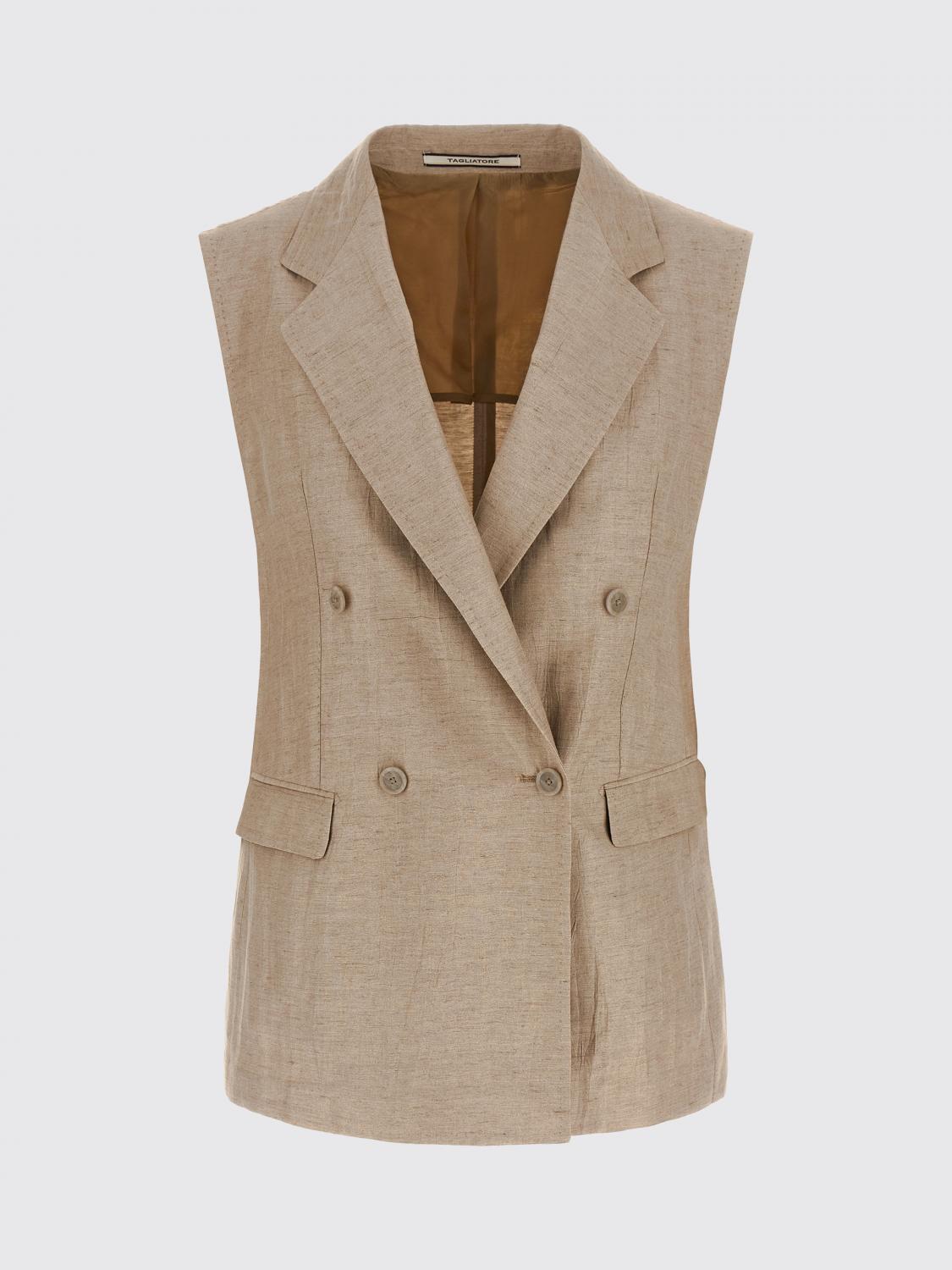 TAGLIATORE GILET: Gilet a doppiopetto in misto lino Tagliatore, Beige - Img 2