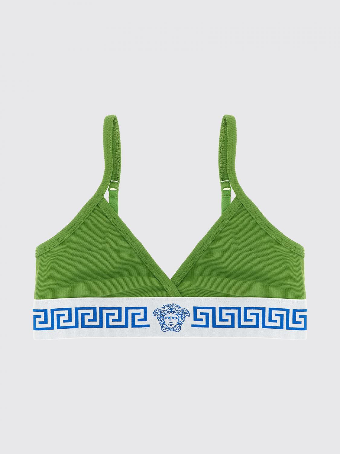 VERSACE INTIMO: Reggiseno Bralette In Jersey Di Cotone a Coste Versace, Verde - Img 1