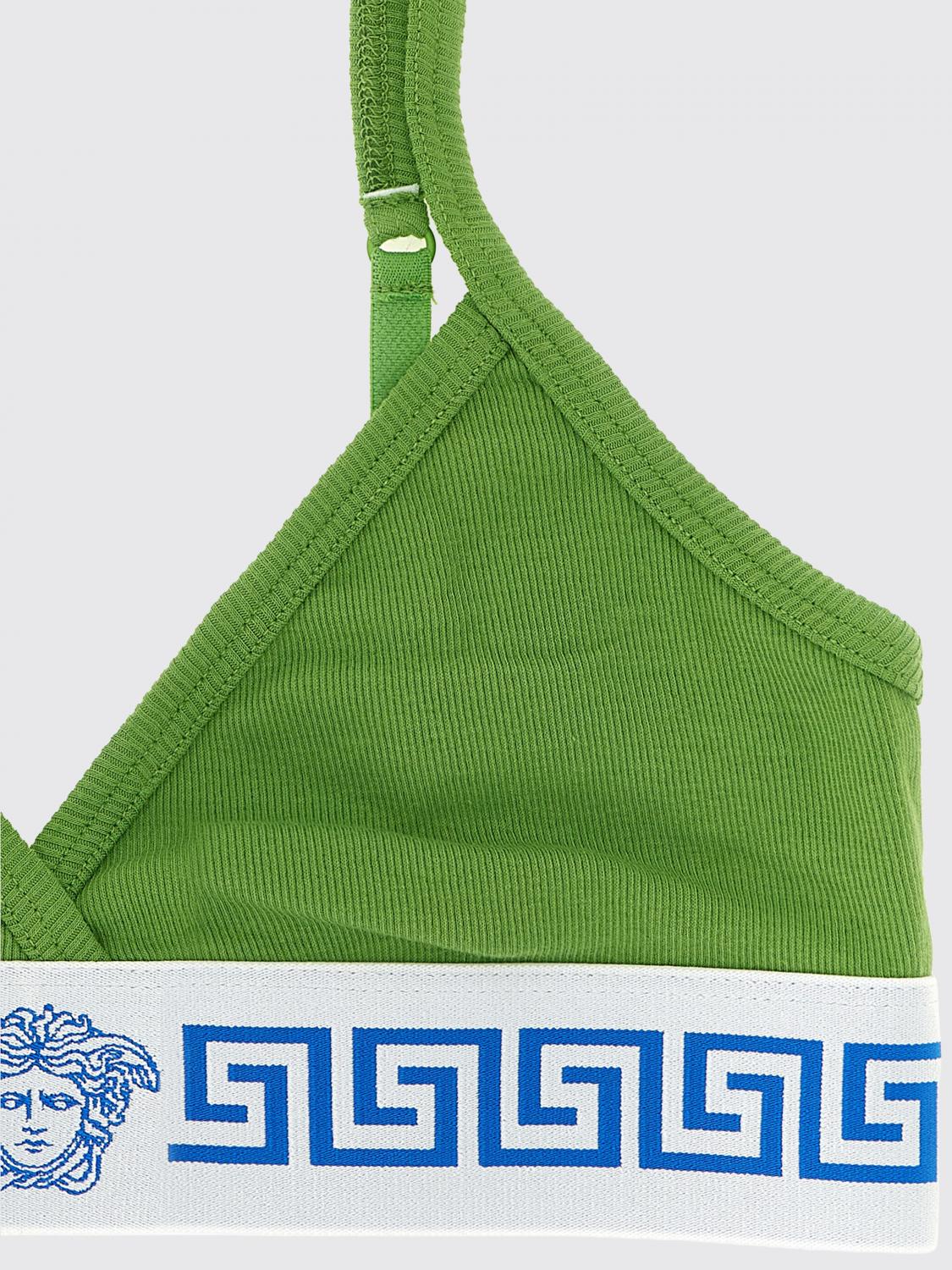 VERSACE INTIMO: Reggiseno Bralette In Jersey Di Cotone a Coste Versace, Verde - Img 3