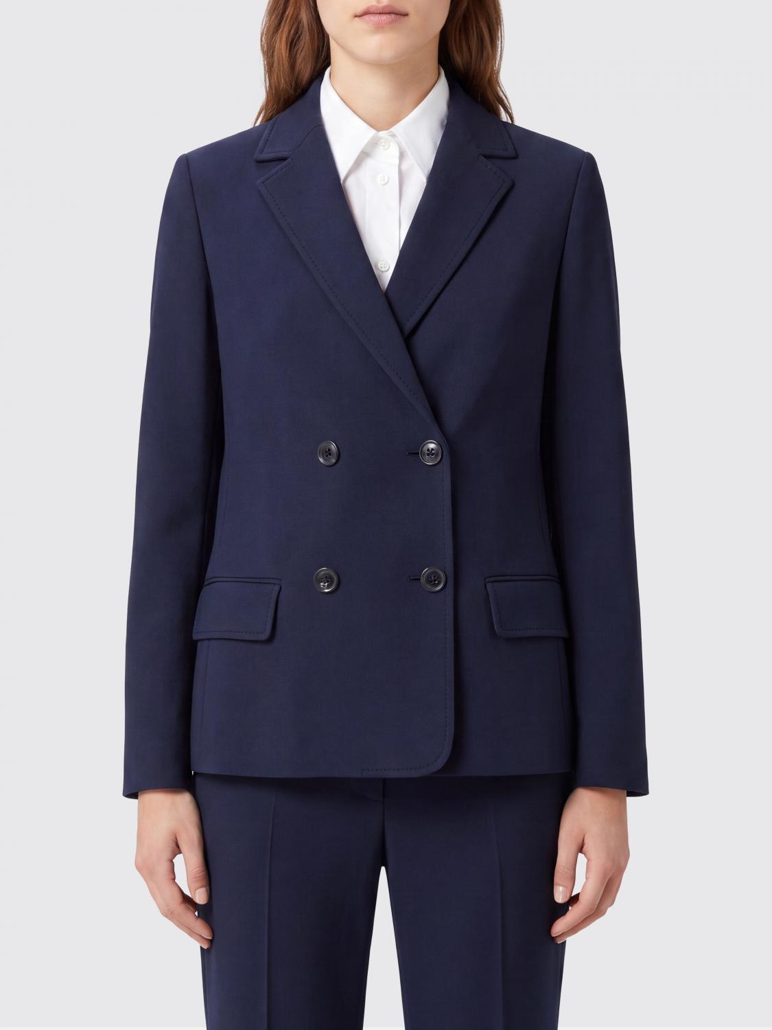 'S MAX MARA CHAQUETA: Blazer cruzado de jersey de mezcla de algodón 'S Max Mara, Azul Oscuro - Img 1