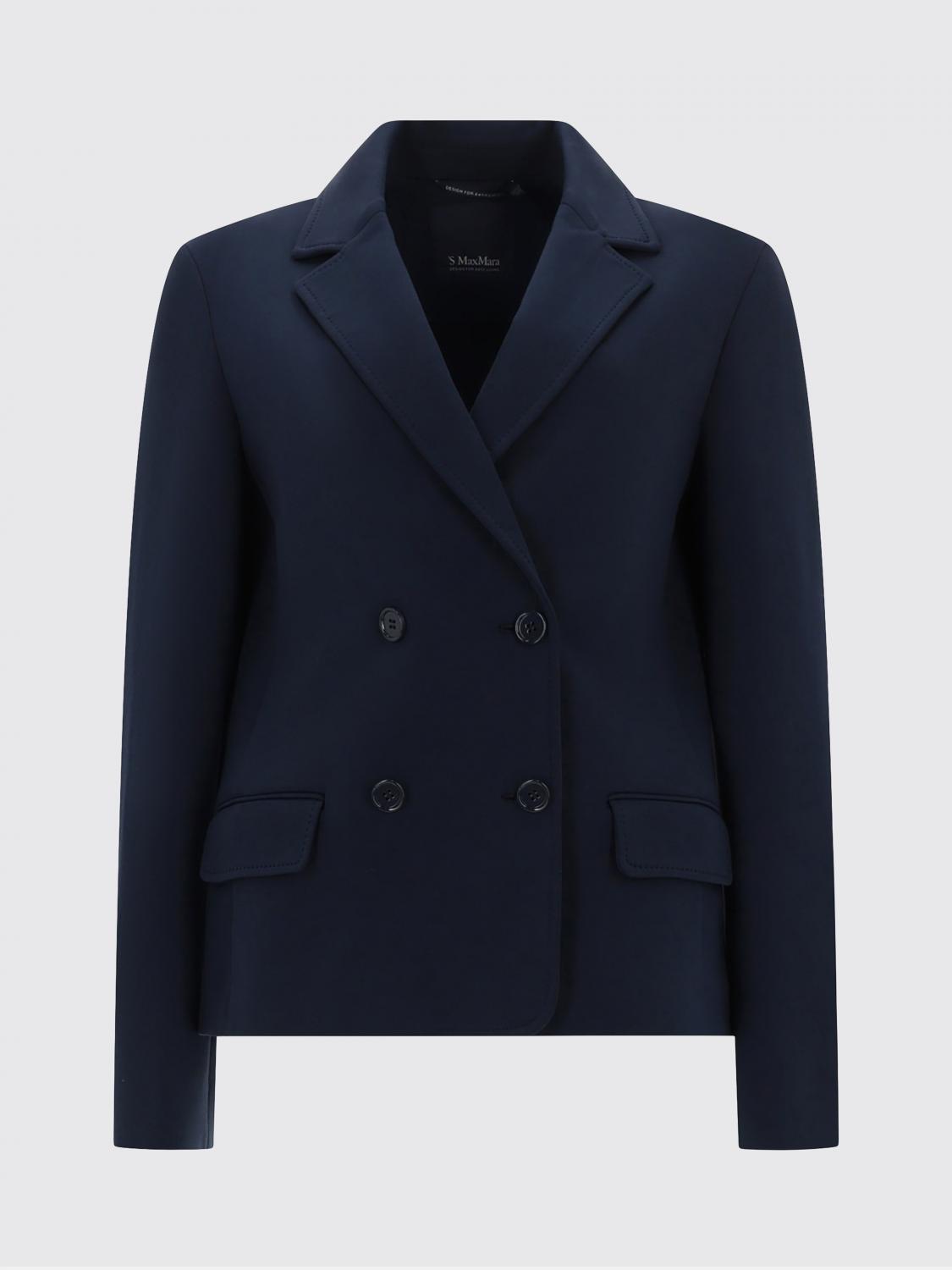 'S MAX MARA CHAQUETA: Blazer cruzado de jersey de mezcla de algodón 'S Max Mara, Azul Oscuro - Img 2
