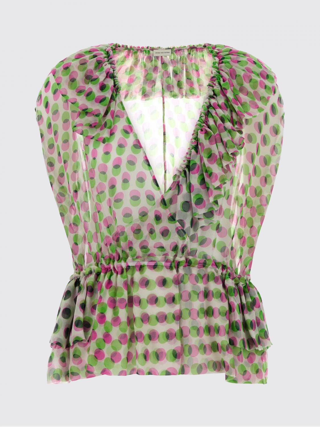 DRIES VAN NOTEN TOP: Blusa di seta a pois Dries Van Noten, Ecru - Img 2