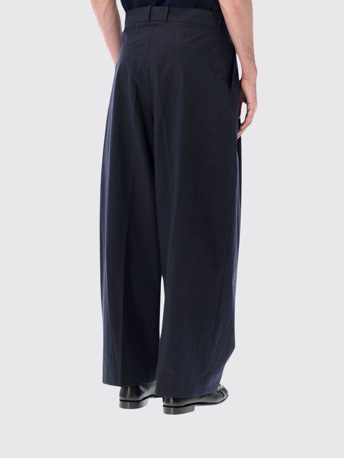 STUDIO NICHOLSON PANTS: Studio Nicholson Viscose and Linen Blend Wide Leg Trousers, Blue - Img 2