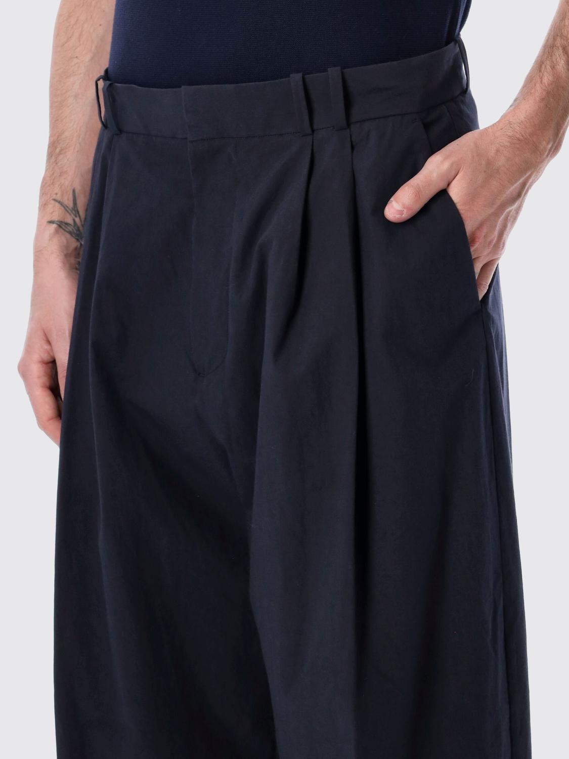 STUDIO NICHOLSON PANTS: Studio Nicholson Viscose and Linen Blend Wide Leg Trousers, Blue - Img 3
