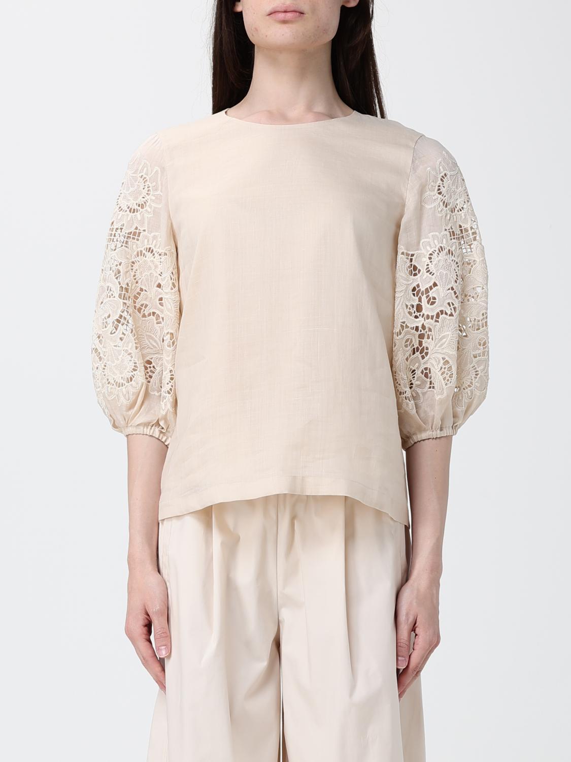 MAX MARA STUDIO TOP: Top Ancora girocollo Max Mara Studio in seta a righe , Bianco - Img 1