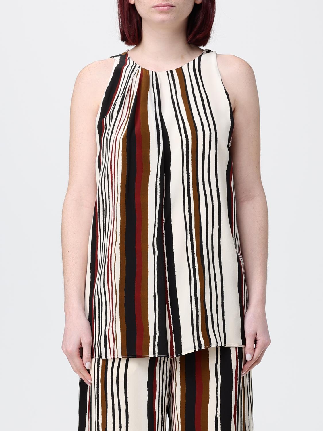 MAX MARA STUDIO TOP: Top de seda a rayas con cuello redondo Ancora Max Mara Studio, Ladrillo - Img 1