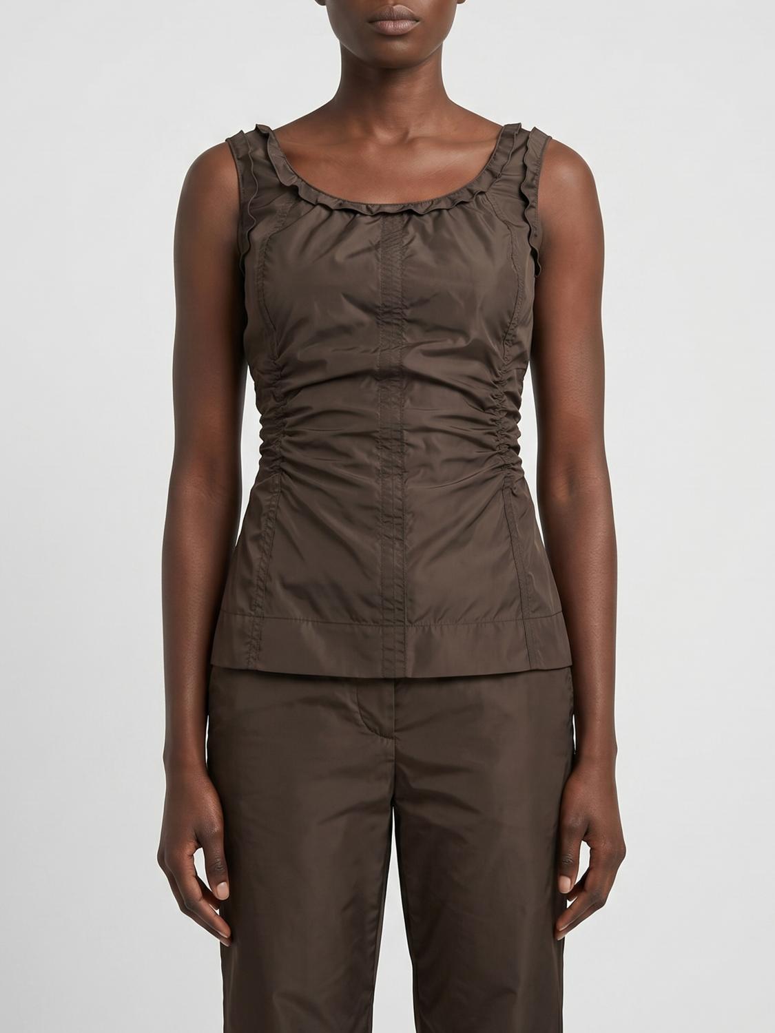 BOTTEGA VENETA CAMICIA: Top Bottega Veneta in seta cut-out, Marrone - Img 1