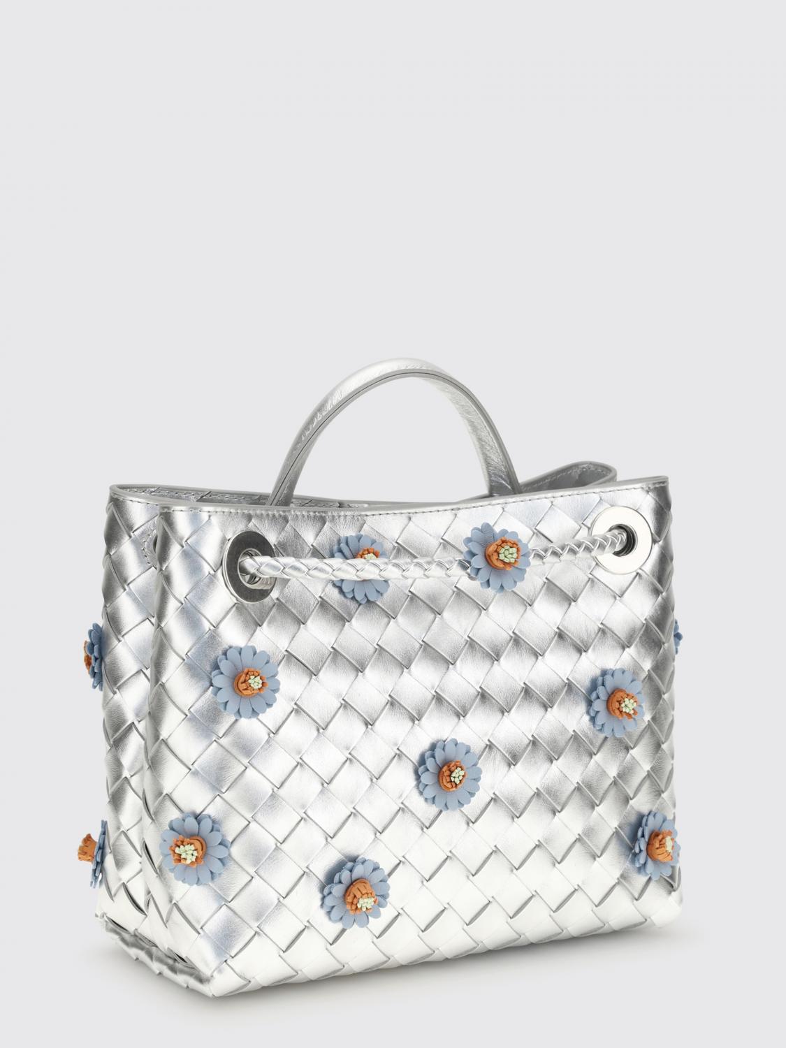 BOTTEGA VENETA BORSA A MANO: Borsa Andiamo Bottega Veneta in pelle laminata con applicazioni floreali , Argento - Img 3