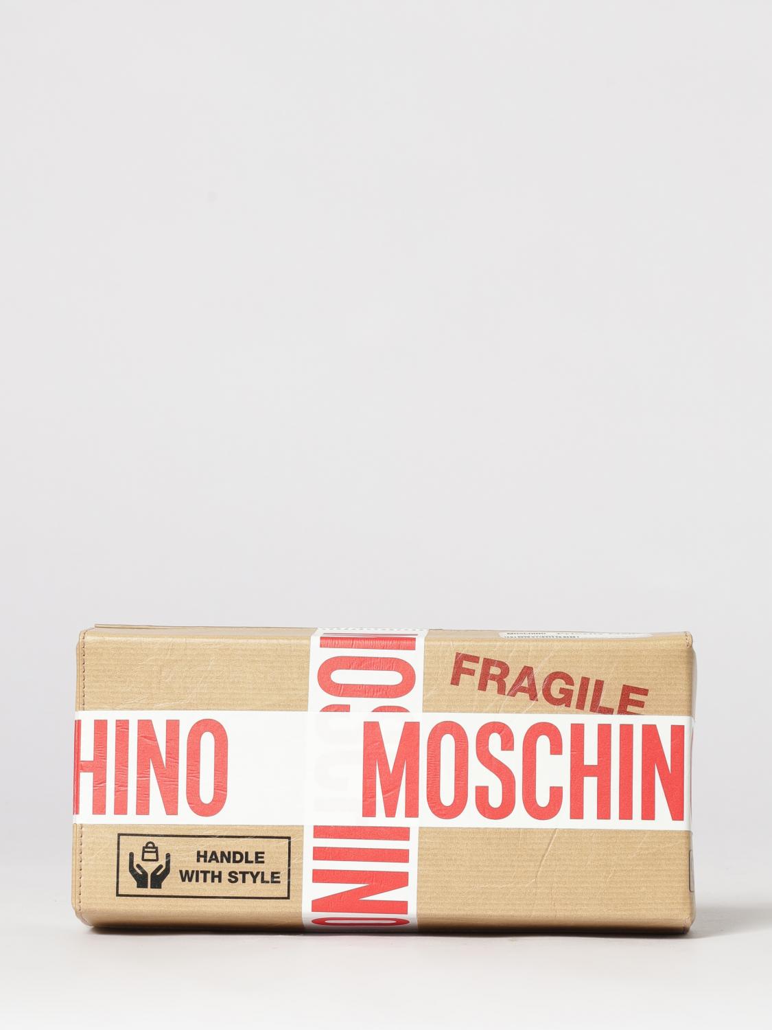 MOSCHINO COUTURE BORSA MINI: Clutch Moschino Couture in pelle con stampa logo , Beige - Img 1