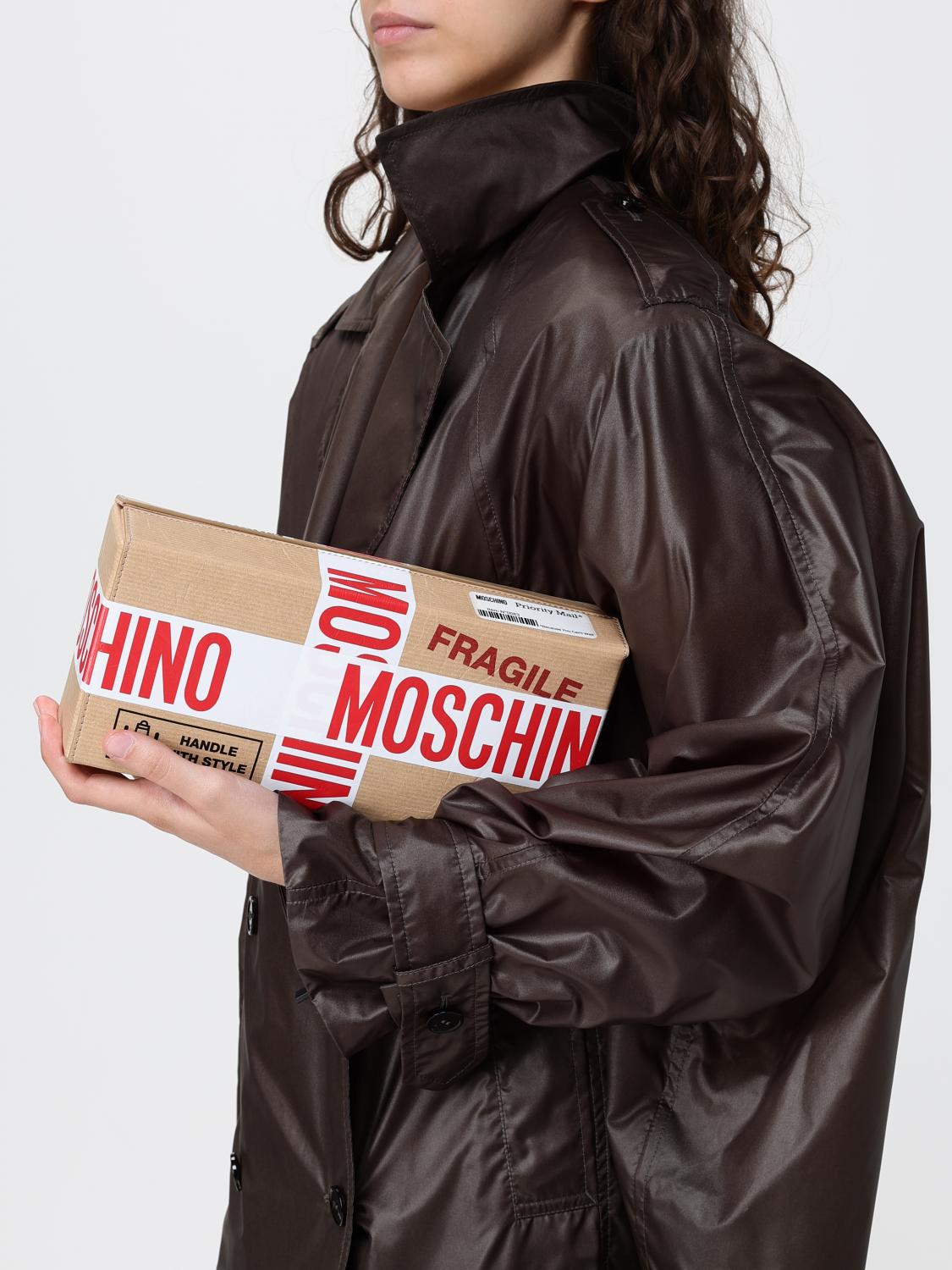 MOSCHINO COUTURE BORSA MINI: Clutch Moschino Couture in pelle con stampa logo , Beige - Img 2