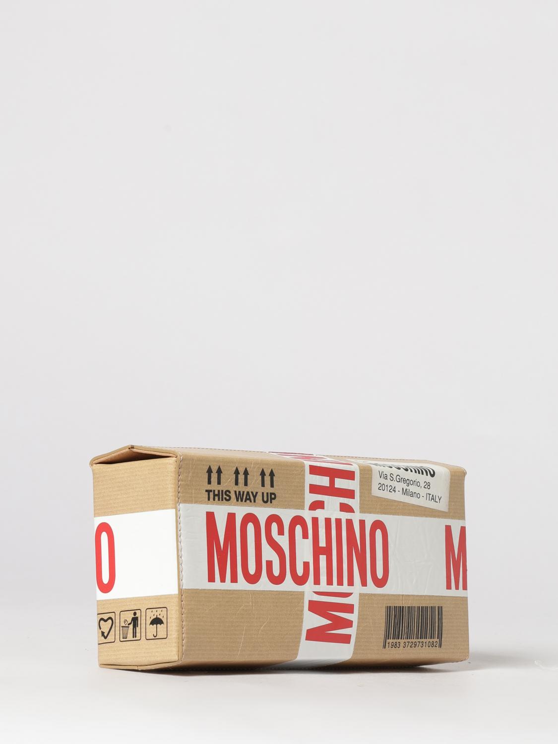 MOSCHINO COUTURE BORSA MINI: Clutch Moschino Couture in pelle con stampa logo , Beige - Img 3