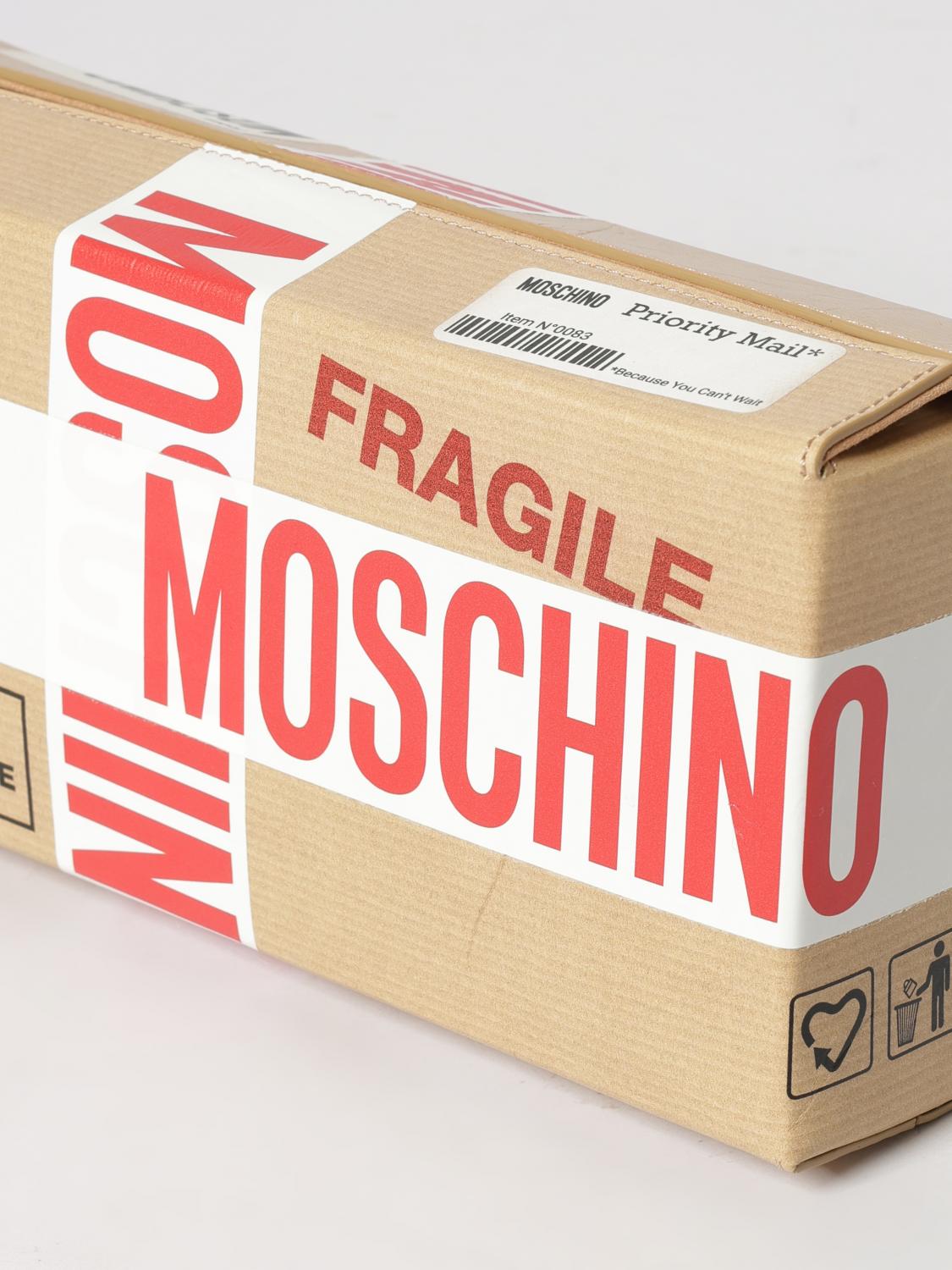 MOSCHINO COUTURE BORSA MINI: Clutch Moschino Couture in pelle con stampa logo , Beige - Img 4