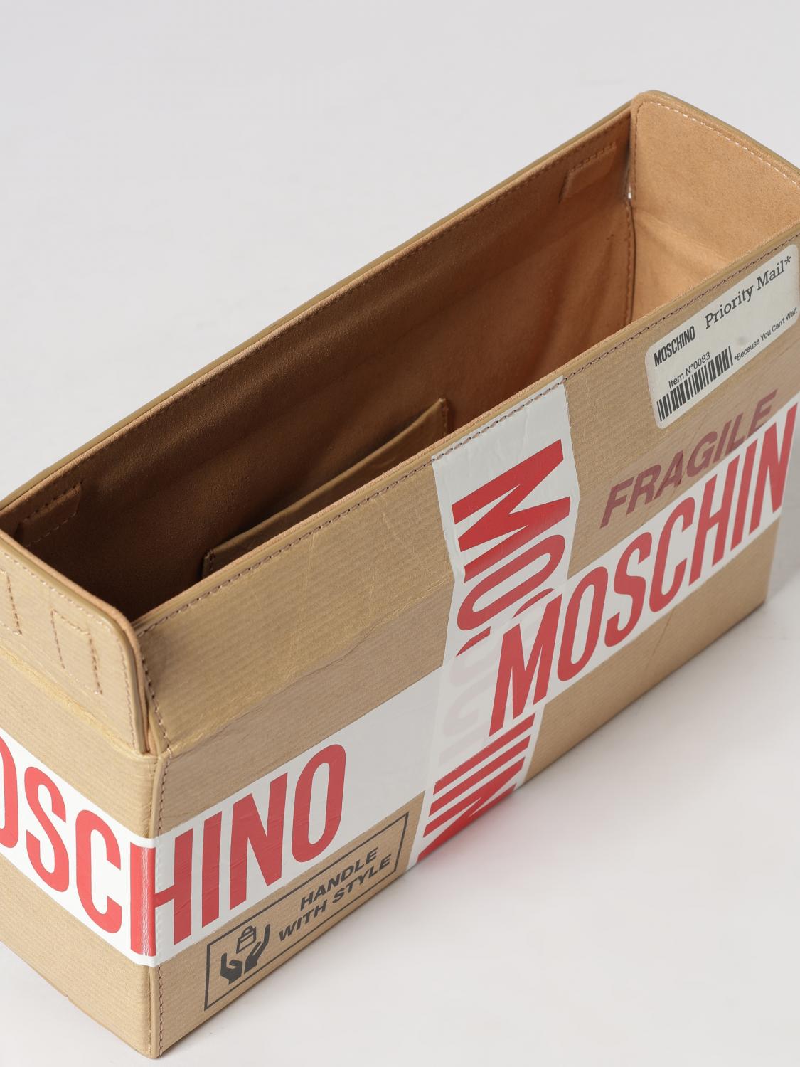 MOSCHINO COUTURE BORSA MINI: Clutch Moschino Couture in pelle con stampa logo , Beige - Img 5