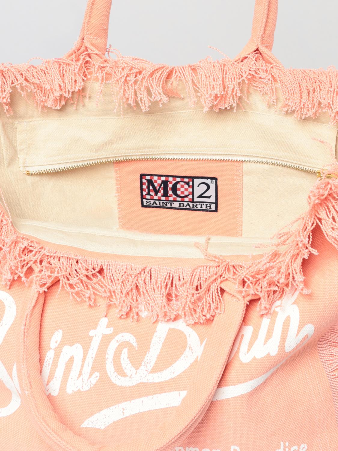 MC2 SAINT BARTH BORSA MINI: Borsa Vanity MC2 Saint Barth in cotone stampato con logo , Pesca - Img 3