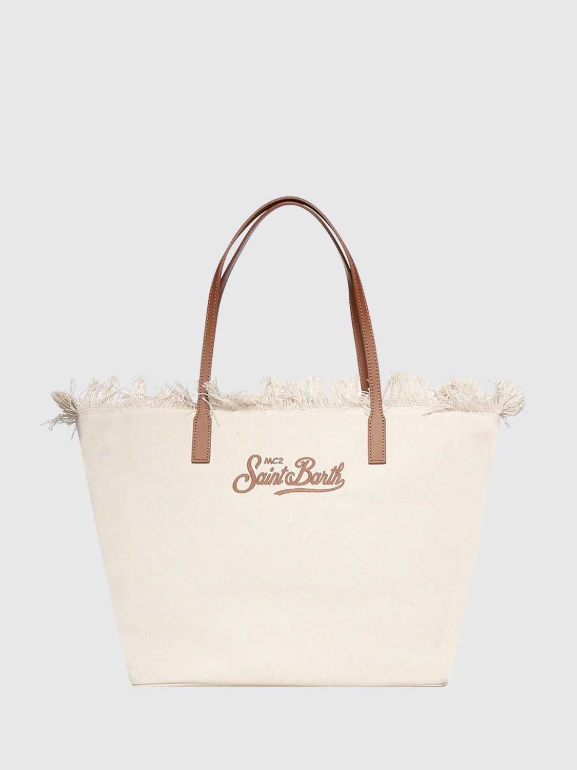 MC2 SAINT BARTH BORSA TOTE: Borsa a spalla in misto cotone con logo Mc2 Saint Barth, Bianco - Img 1