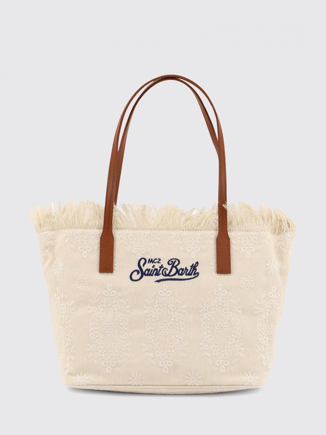 MC2 SAINT BARTH BORSA TOTE: Borsa a spalla in misto cotone con logo Mc2 Saint Barth, Bianco 2 - Img 1