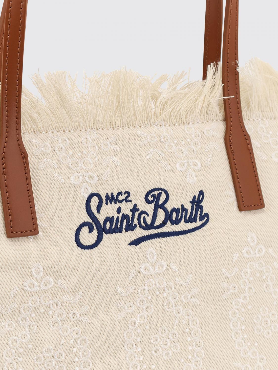 MC2 SAINT BARTH BORSA TOTE: Borsa a spalla in misto cotone con logo Mc2 Saint Barth, Bianco 2 - Img 3