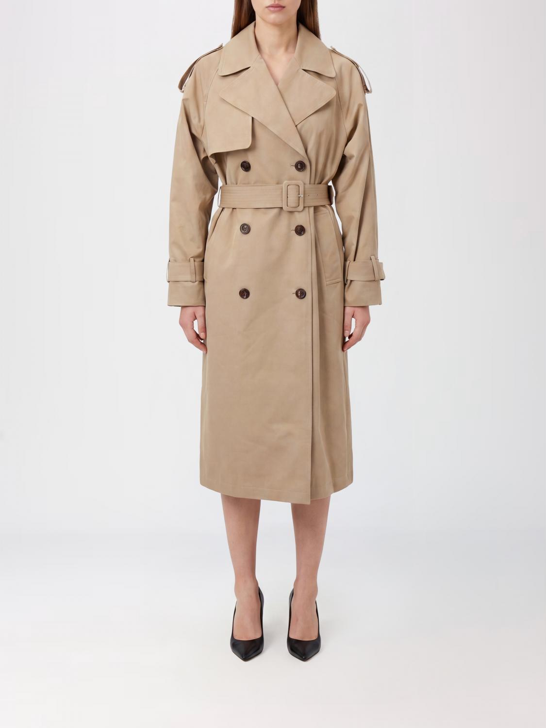LIU JO JACKET: Long Double-Breasted Cotton Gabardine Trench Coat Liu Jo, Coffee - Img 1