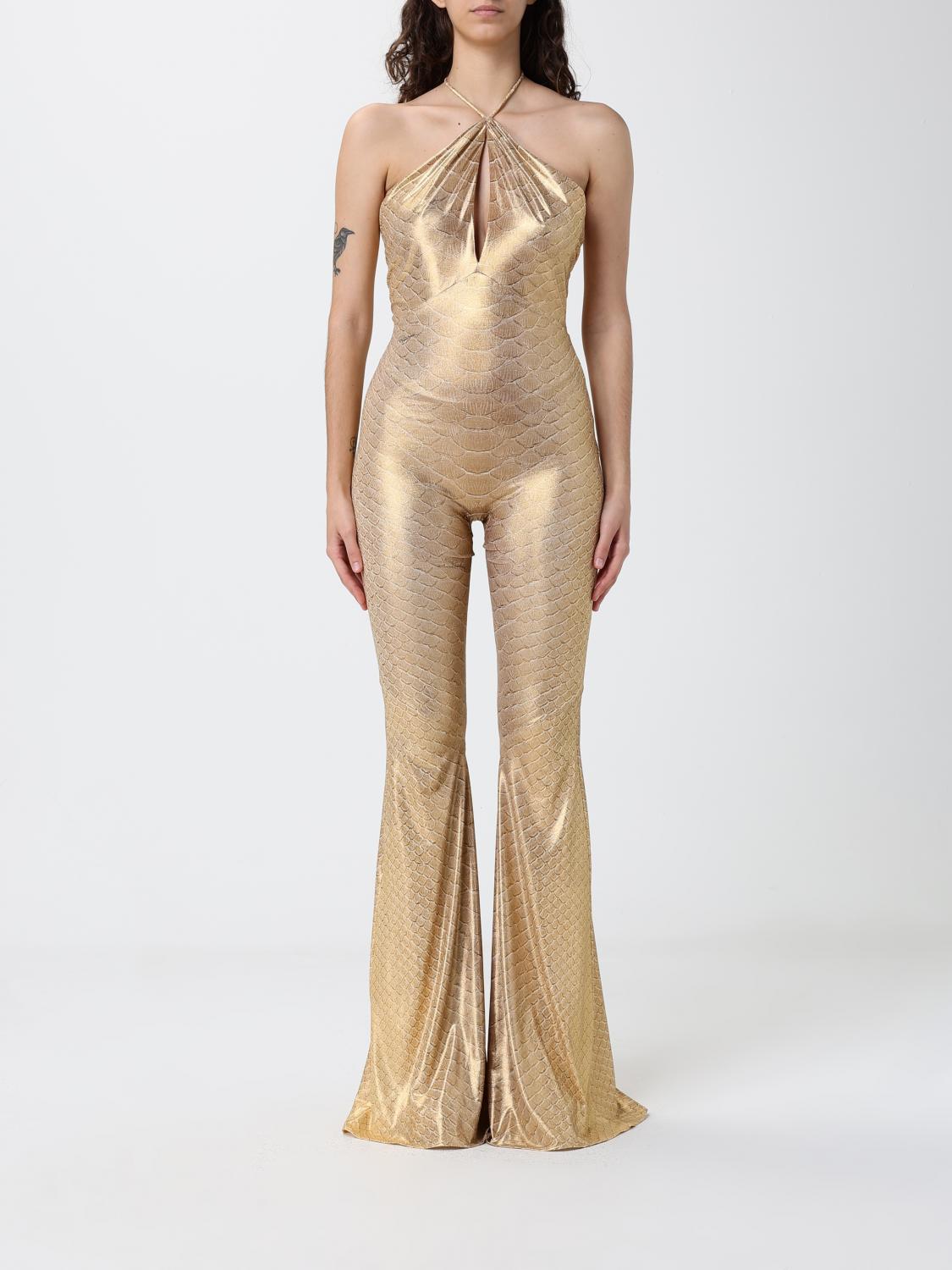 ROBERTO CAVALLI TUTA: Tuta lunga in tessuto laminato effetto pitone Roberto Cavalli, Beige - Img 1