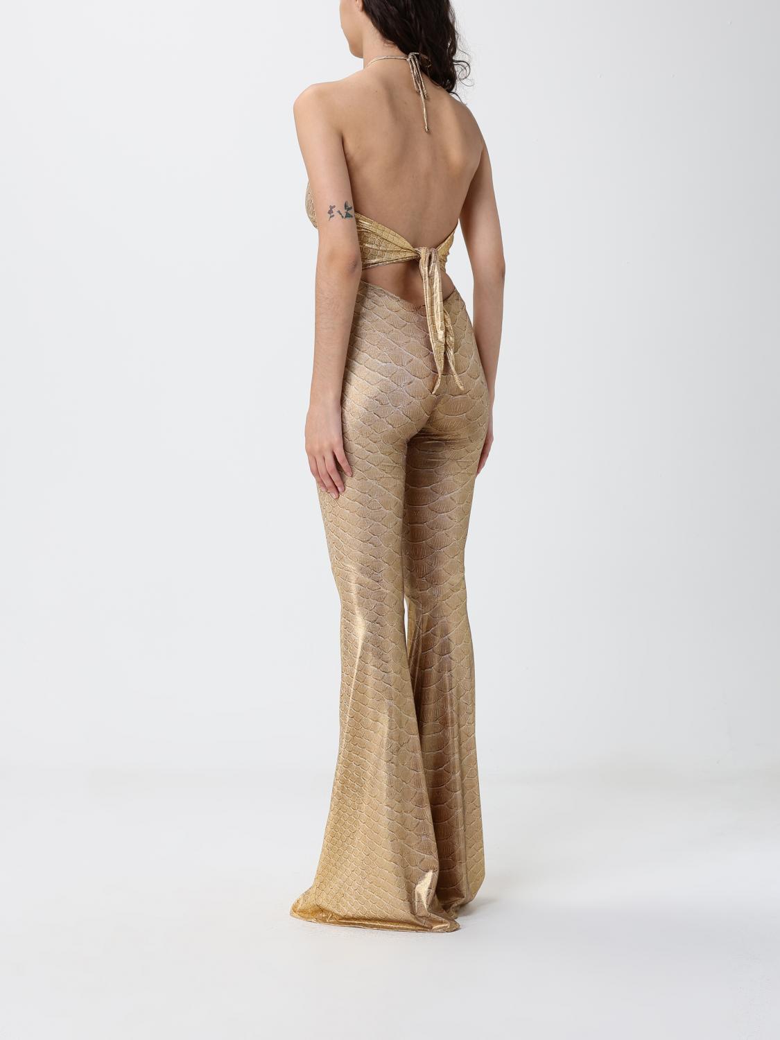 ROBERTO CAVALLI TUTA: Tuta lunga in tessuto laminato effetto pitone Roberto Cavalli, Beige - Img 2