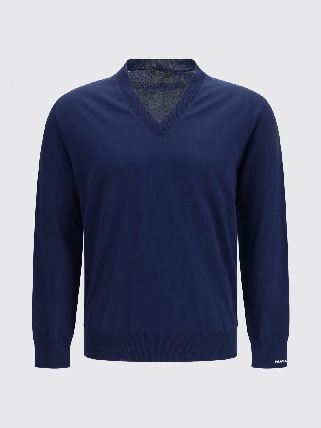 PRADA PULL: Pull en coton Prada, Bleu - Img 1