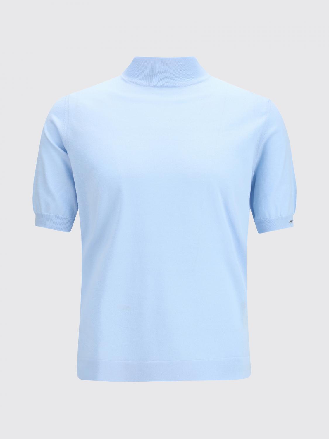 PRADA PULL: Pull à col roulé en coton Prada, Ciel - Img 1