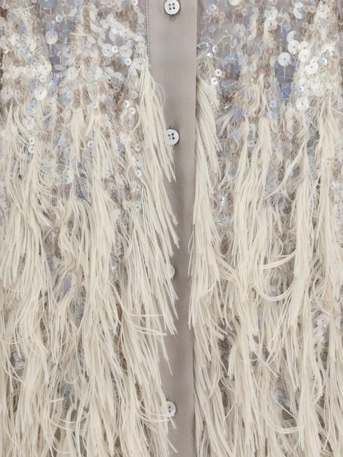 BRUNELLO CUCINELLI CAMISA: Camisa de seda con lentejuelas y plumas Brunello Cucinelli, Plata - Img 4
