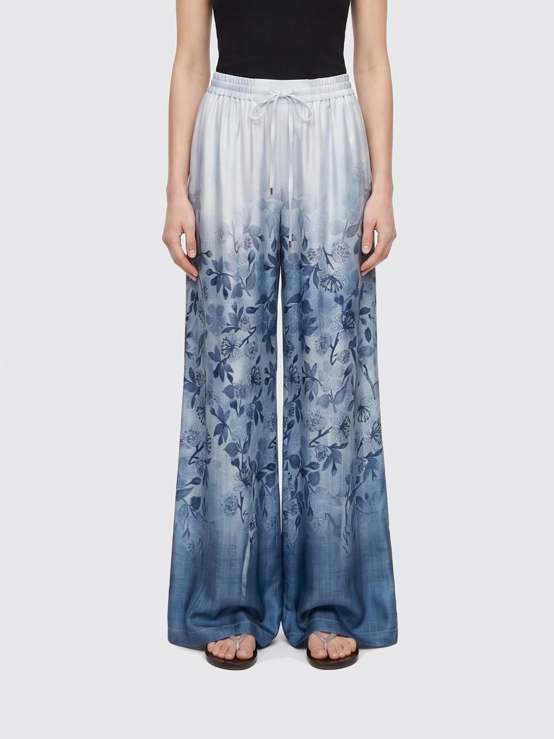 ERMANNO FIRENZE PANTALONI: Pantaloni wide-leg Ermanno Firenze in raso con stampa floreale , Denim - Img 1