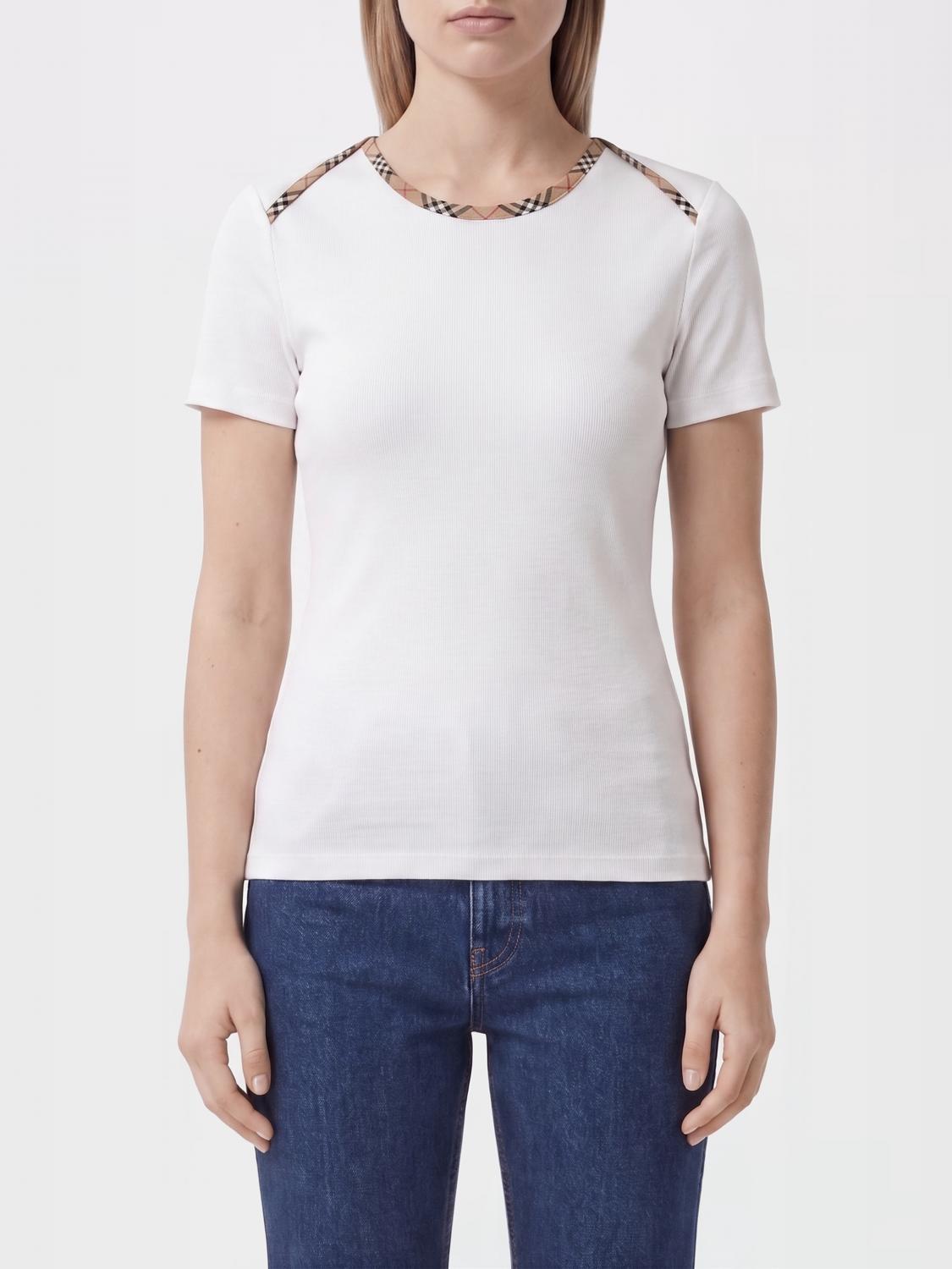 BURBERRY T-SHIRTS: T-shirts in cotone con dettagli check Burberry, Bianco - Img 1