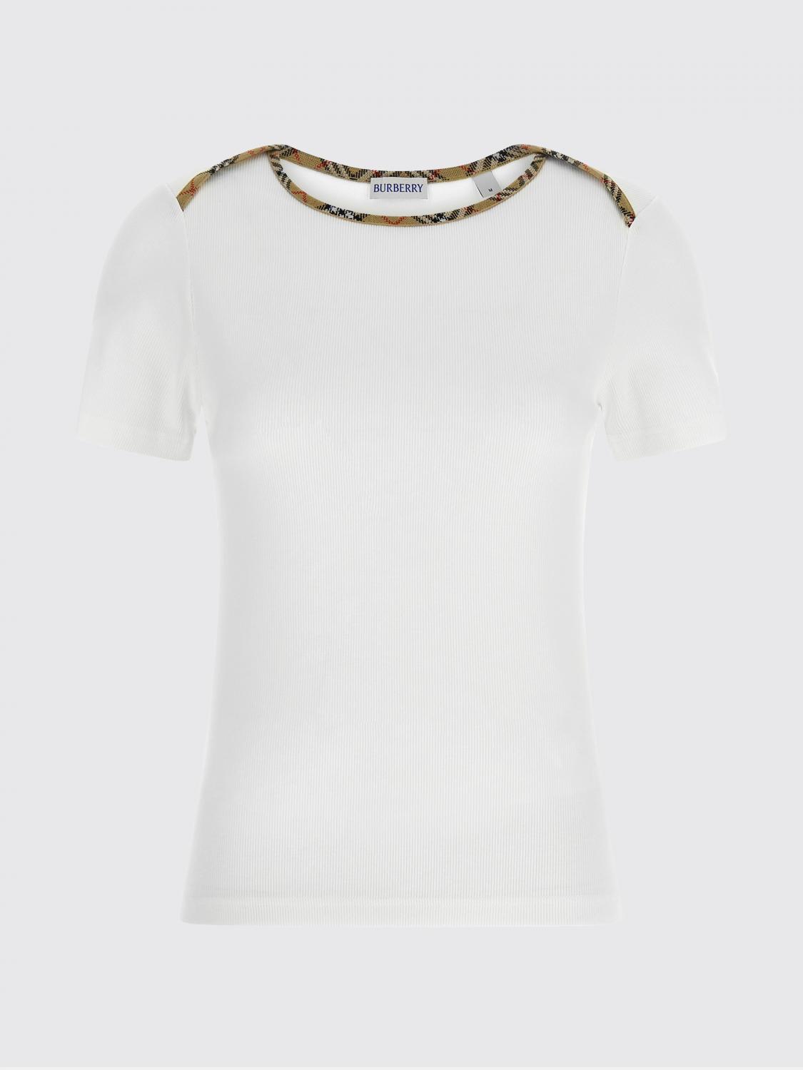 BURBERRY T-SHIRTS: T-shirts in cotone con dettagli check Burberry, Bianco - Img 2