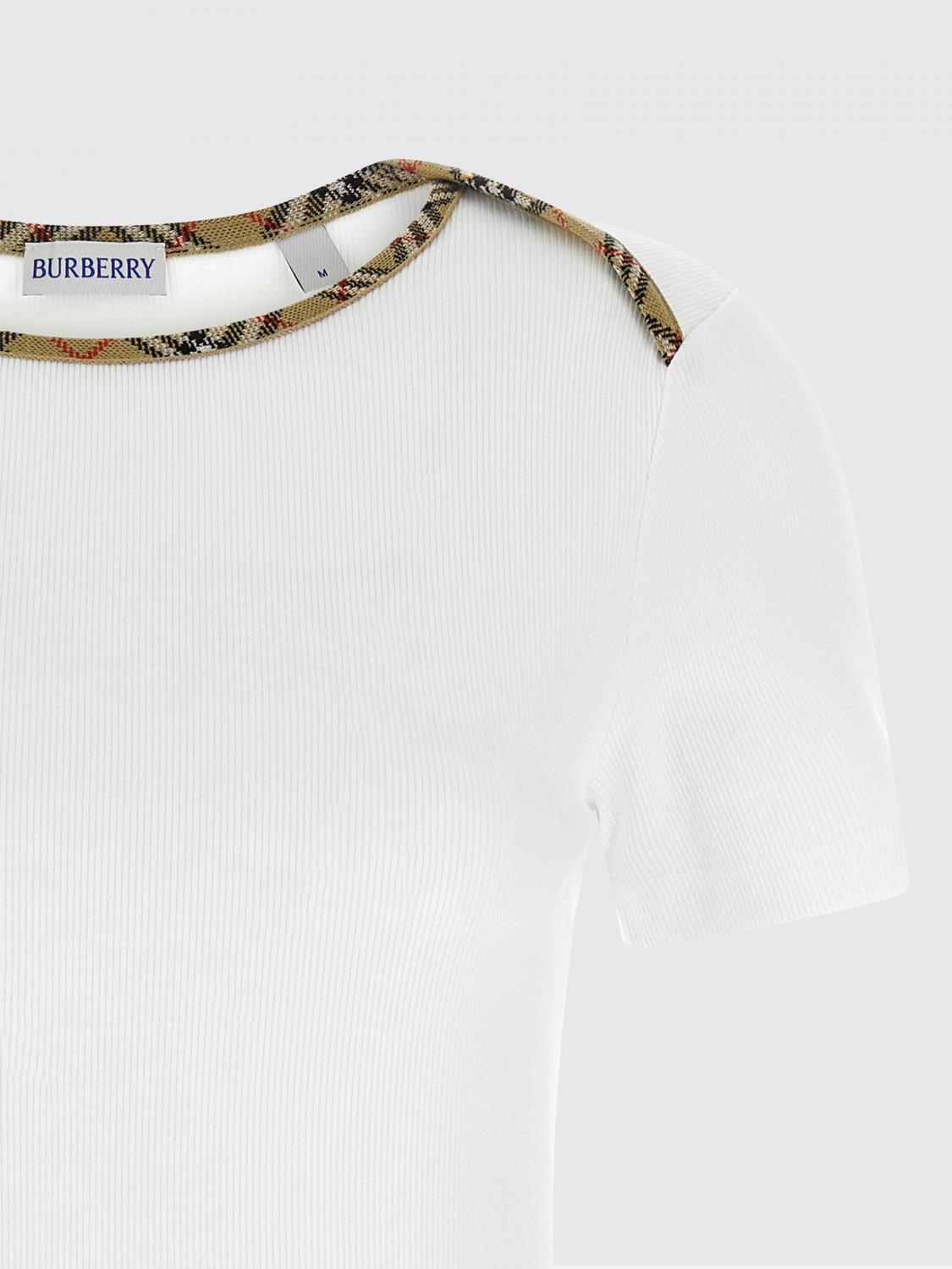 BURBERRY T-SHIRTS: T-shirts in cotone con dettagli check Burberry, Bianco - Img 4