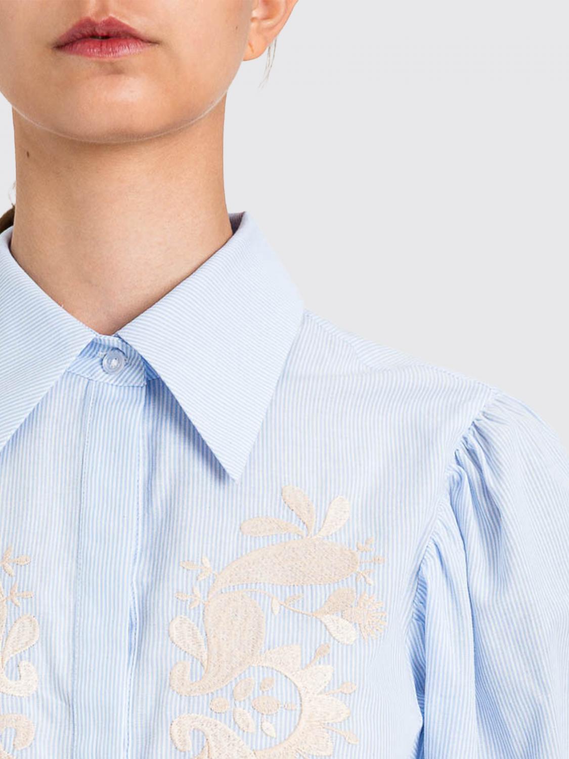ACTITUDE TWINSET CAMISA: Camisa de rayas de algodón Actitude Twinset con bordado y manga corta, Celeste - Img 3