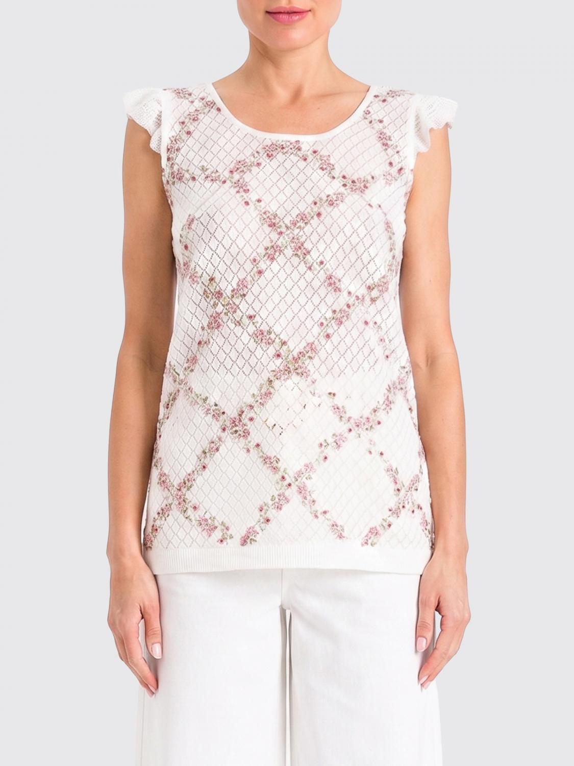 TWINSET TOP: Top Twinset slim fit in maglia di cotone a fantasia floreale senza maniche, Fantasia - Img 1