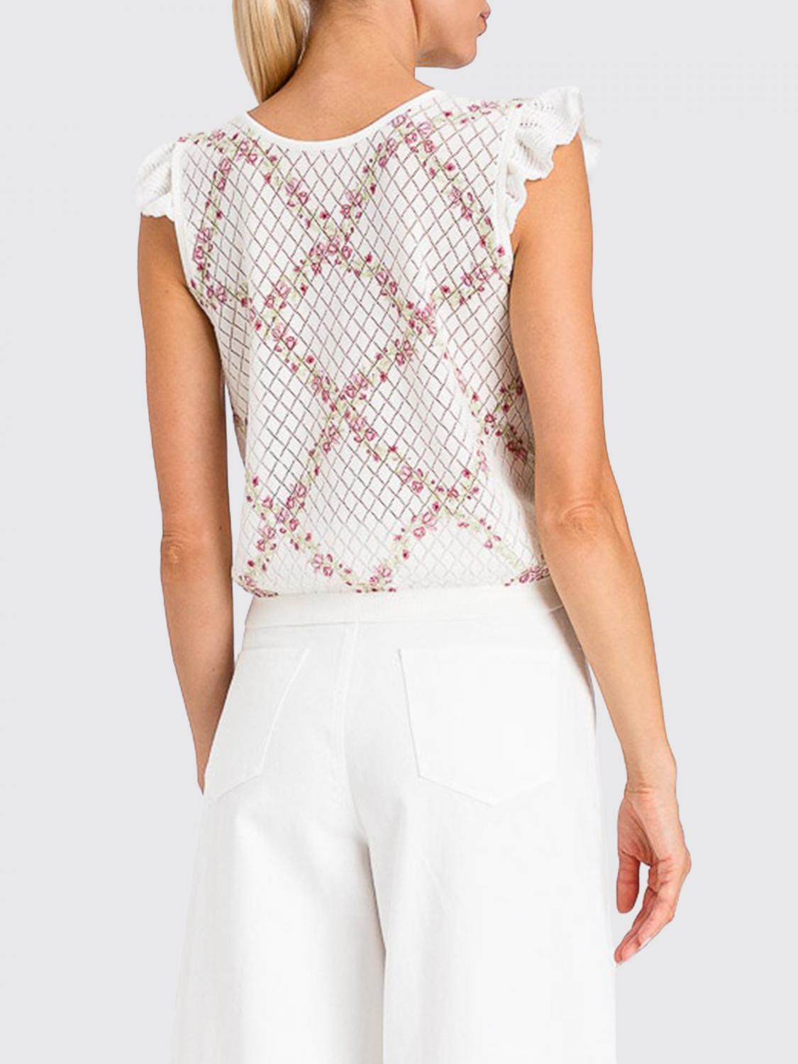 TWINSET TOP: Top Twinset slim fit in maglia di cotone a fantasia floreale senza maniche, Fantasia - Img 2