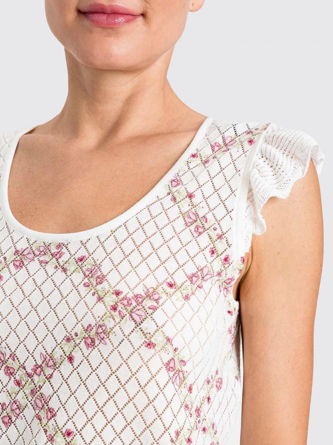 TWINSET TOP: Top Twinset slim fit in maglia di cotone a fantasia floreale senza maniche, Fantasia - Img 3