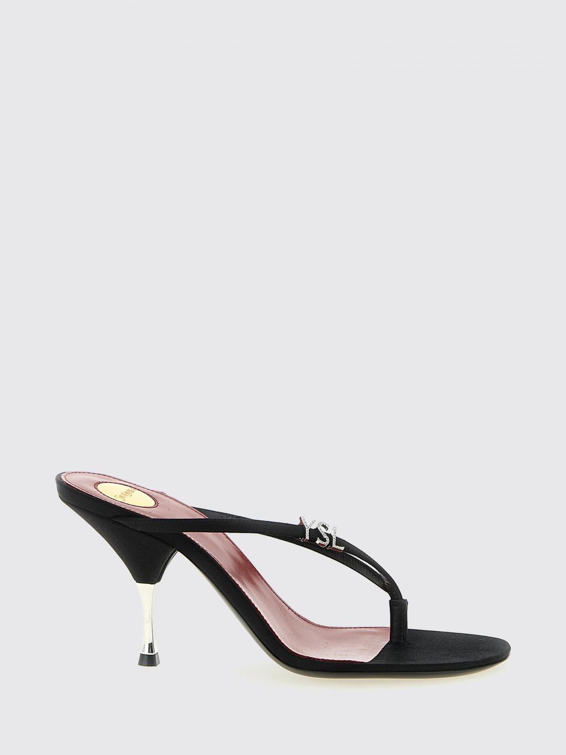SAINT LAURENT SANDALEN MIT ABSATZ: Jerry Crêpe-Satin-Sandale mit YSL Strass-Monogramm Saint Laurent, Schwarz - Img 1