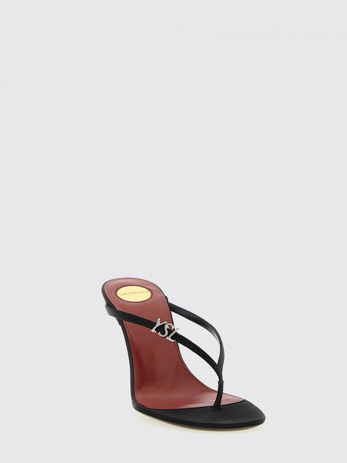 SAINT LAURENT SANDALEN MIT ABSATZ: Jerry Crêpe-Satin-Sandale mit YSL Strass-Monogramm Saint Laurent, Schwarz - Img 2