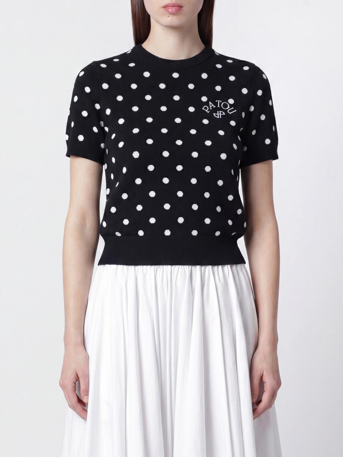 PATOU MAGLIA: Maglia Patou in cotone a pois con logo ricamato , Blue - Img 1