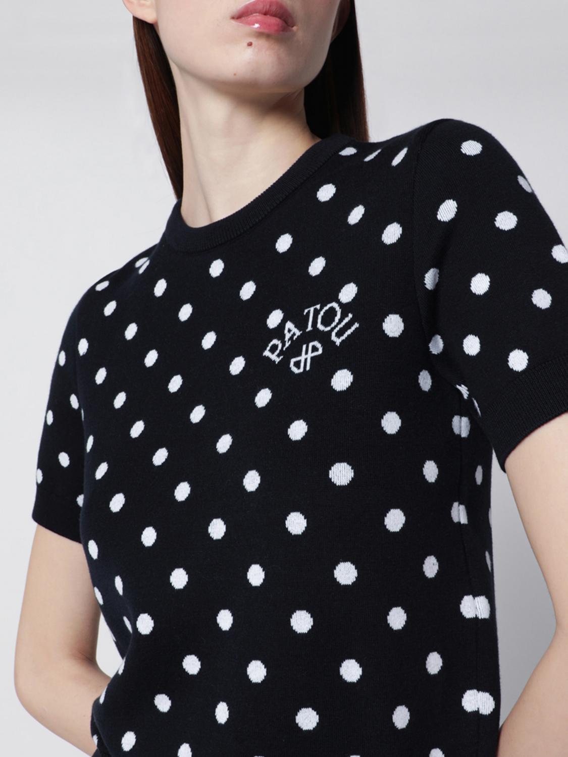 PATOU MAGLIA: Maglia Patou in cotone a pois con logo ricamato , Blue - Img 4