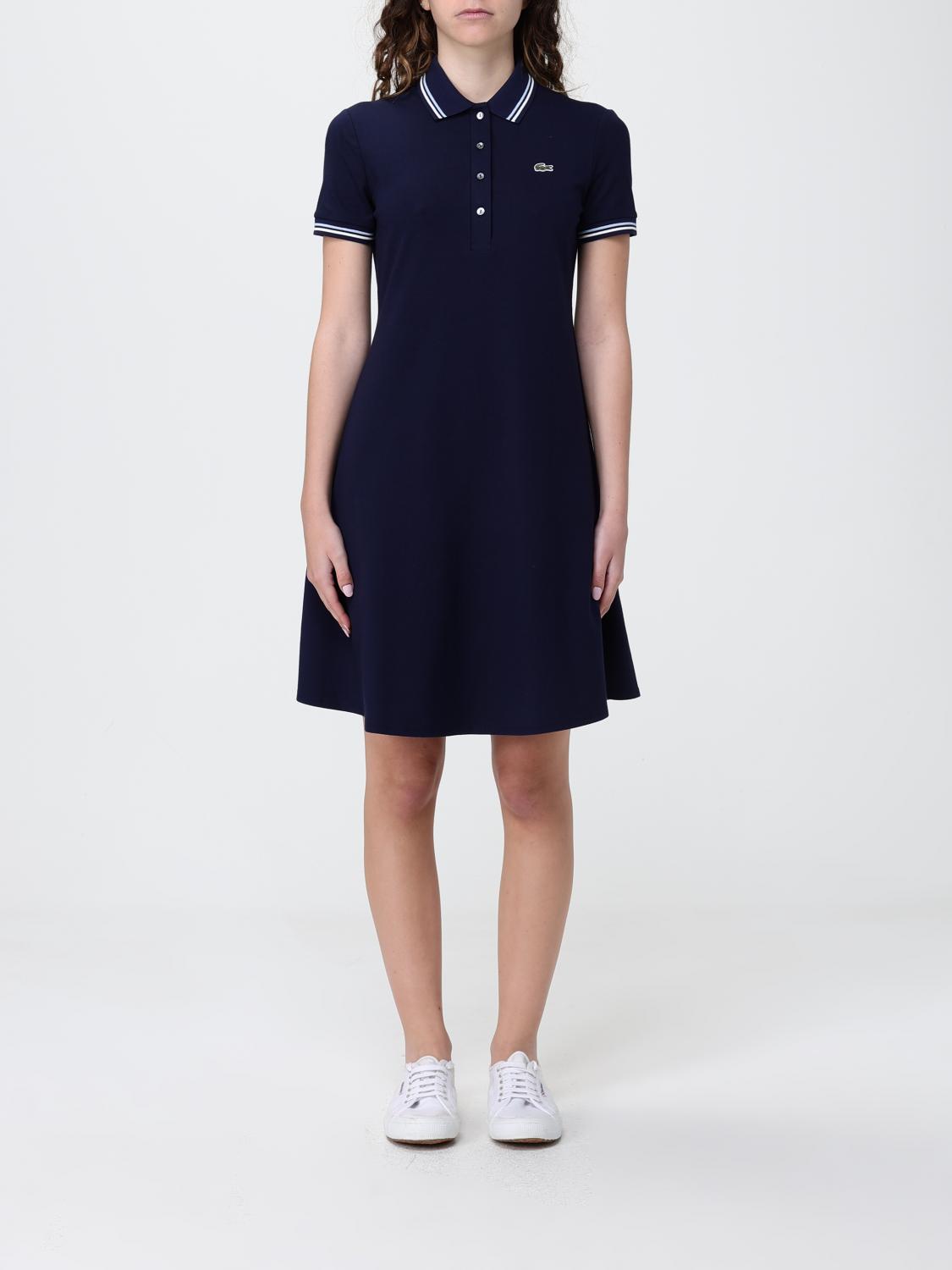 LACOSTE ABITO: Mini abito a polo Lacoste in cotone organico con maniche corte e logo a contrasto, Blue - Img 1