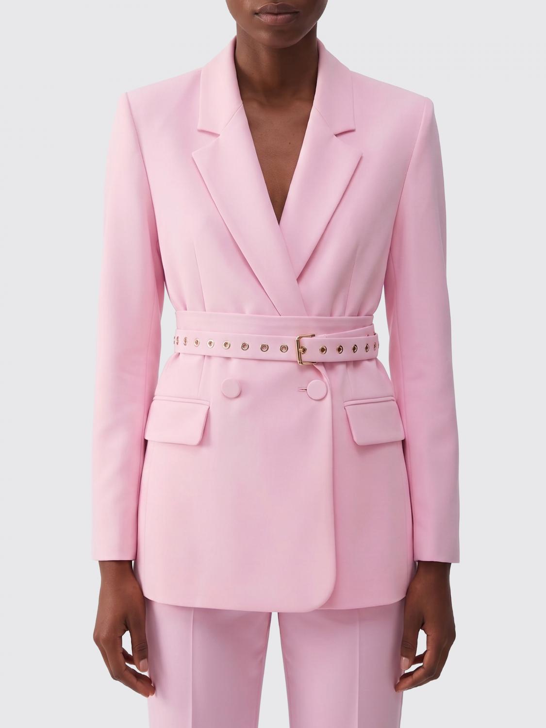 LIU JO CHAQUETA: Blazer cruzada de crepé Liu Jo con cinturón y cuello con solapa, Rosa - Img 1
