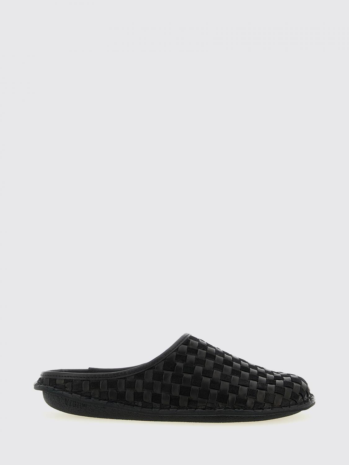 COMME DES GARÇONS SHOES: Viba x Comme Des Garçons Woven Leather Mules, Black - Img 1