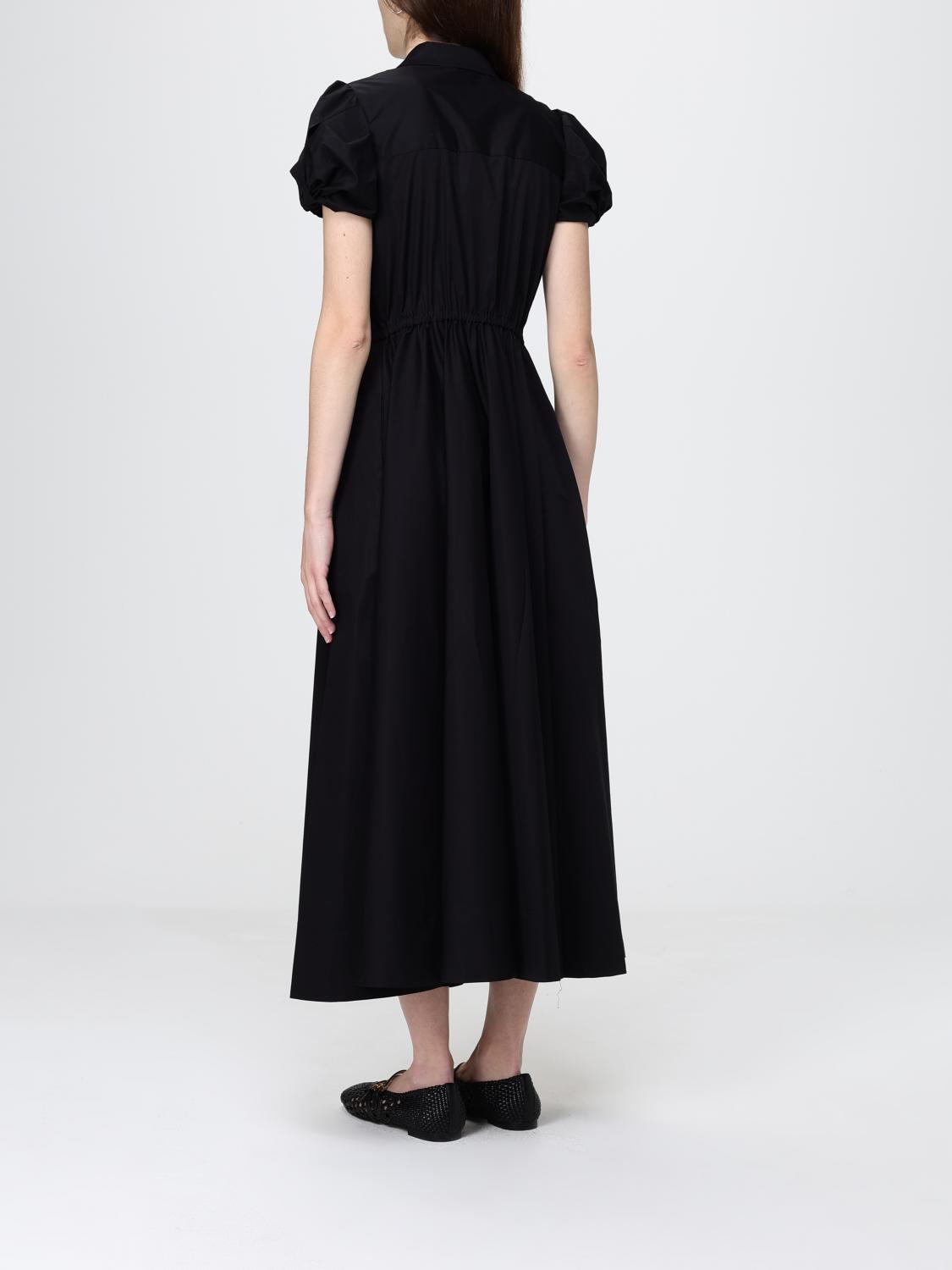 TWINSET VESTIDO: Vestido camisero midi Twinset de algodón elástico con manga corta y cinturón, Negro - Img 2