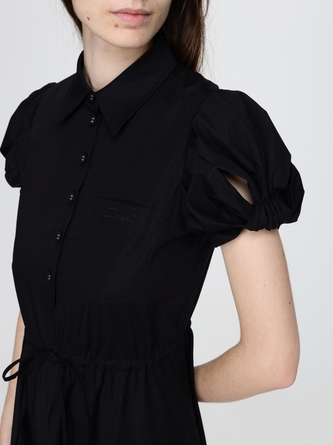 TWINSET VESTIDO: Vestido camisero midi Twinset de algodón elástico con manga corta y cinturón, Negro - Img 3