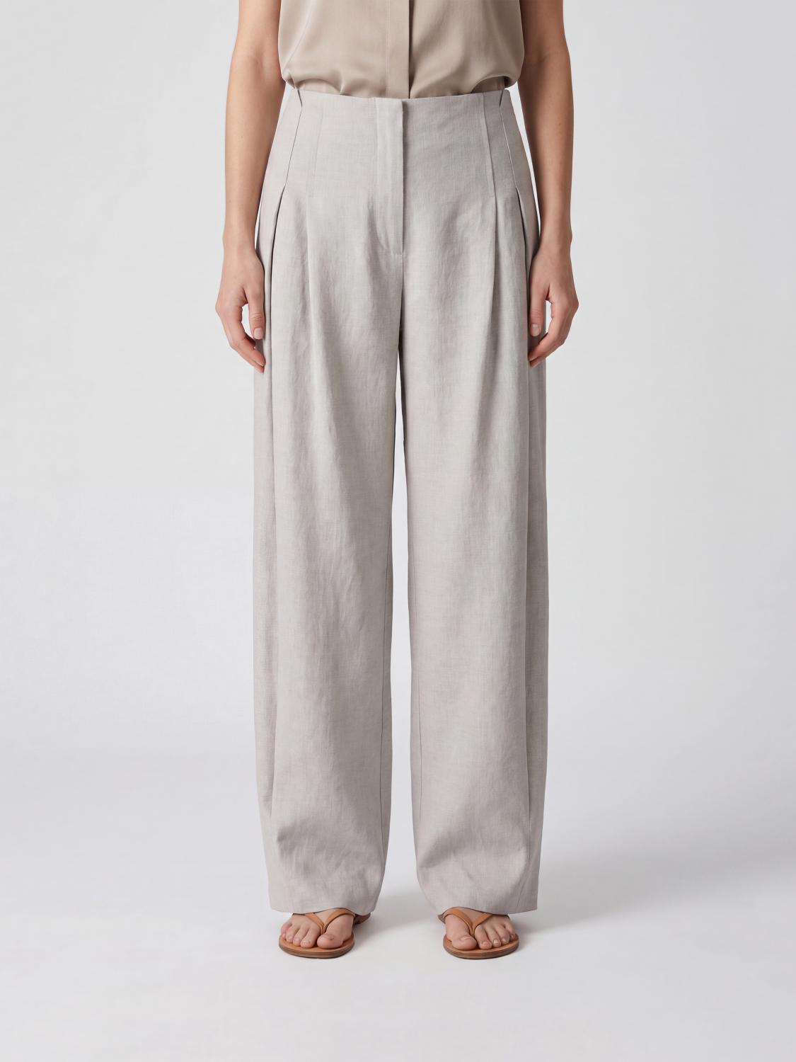 IRO PANTALONES: Pantalones palazzo Iro de talle alto en gabardina con pernera ancha, Gris - Img 1