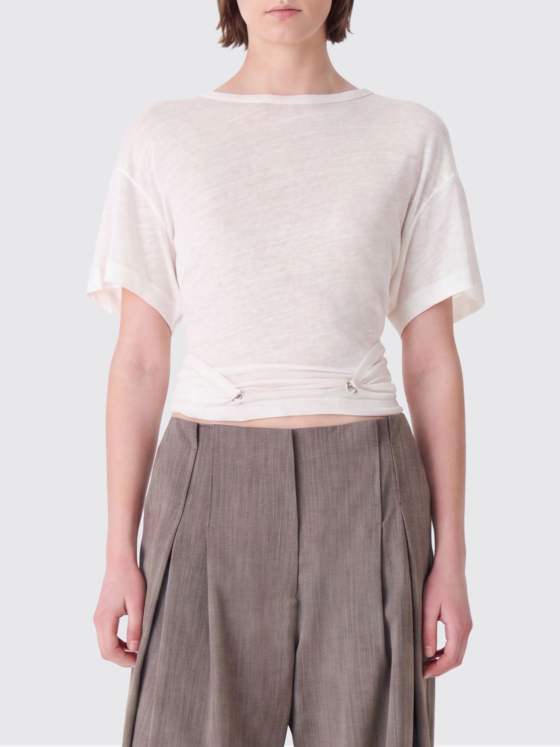 IRO T-SHIRTS: T-shirt Sorenza cut-out Iro in lino , Beige - Img 1