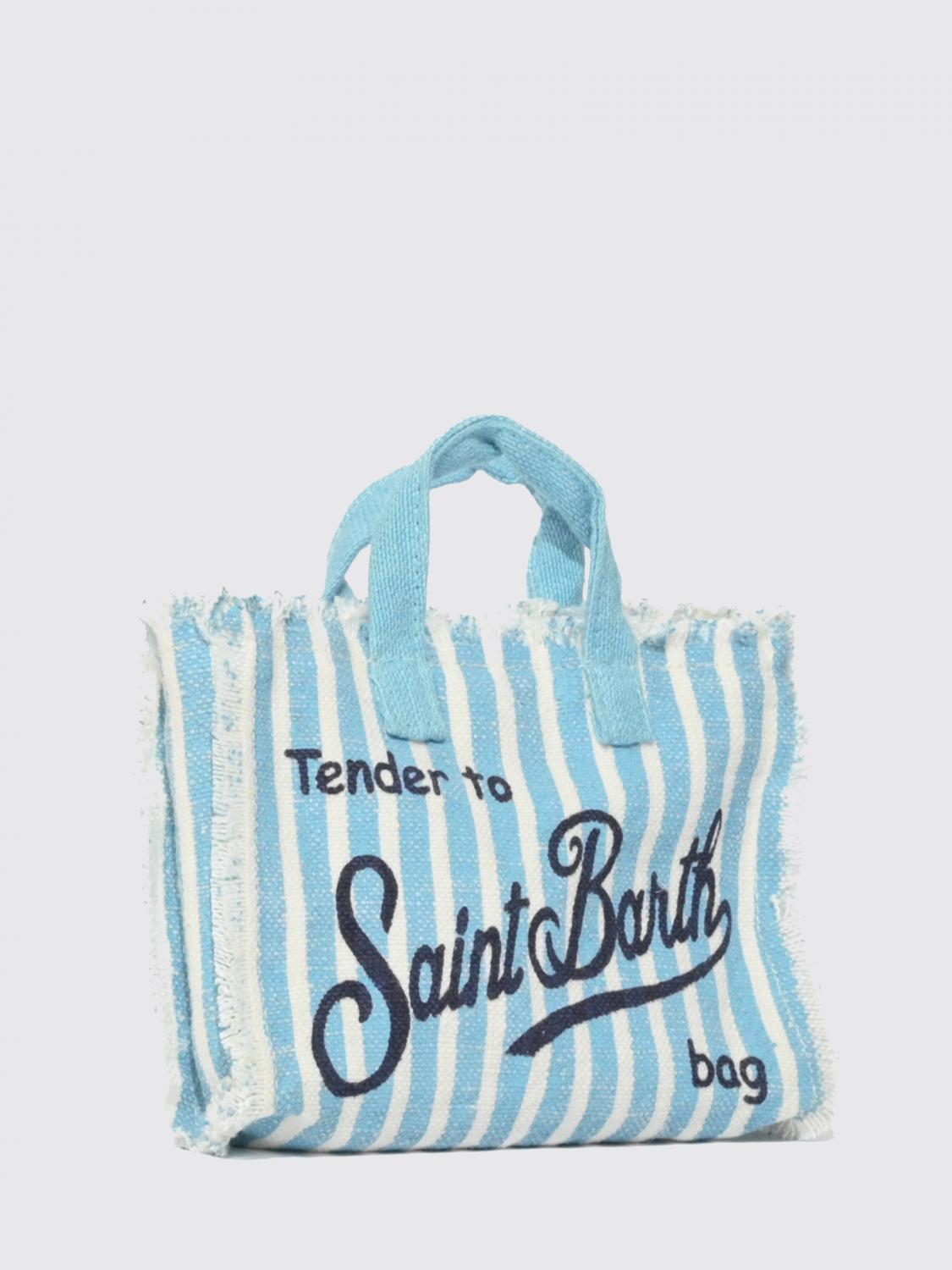 MC2 SAINT BARTH BORSA MINI: Borsa MC2 Saint Barth in lino a righe con logo stampato , Azzurro - Img 2