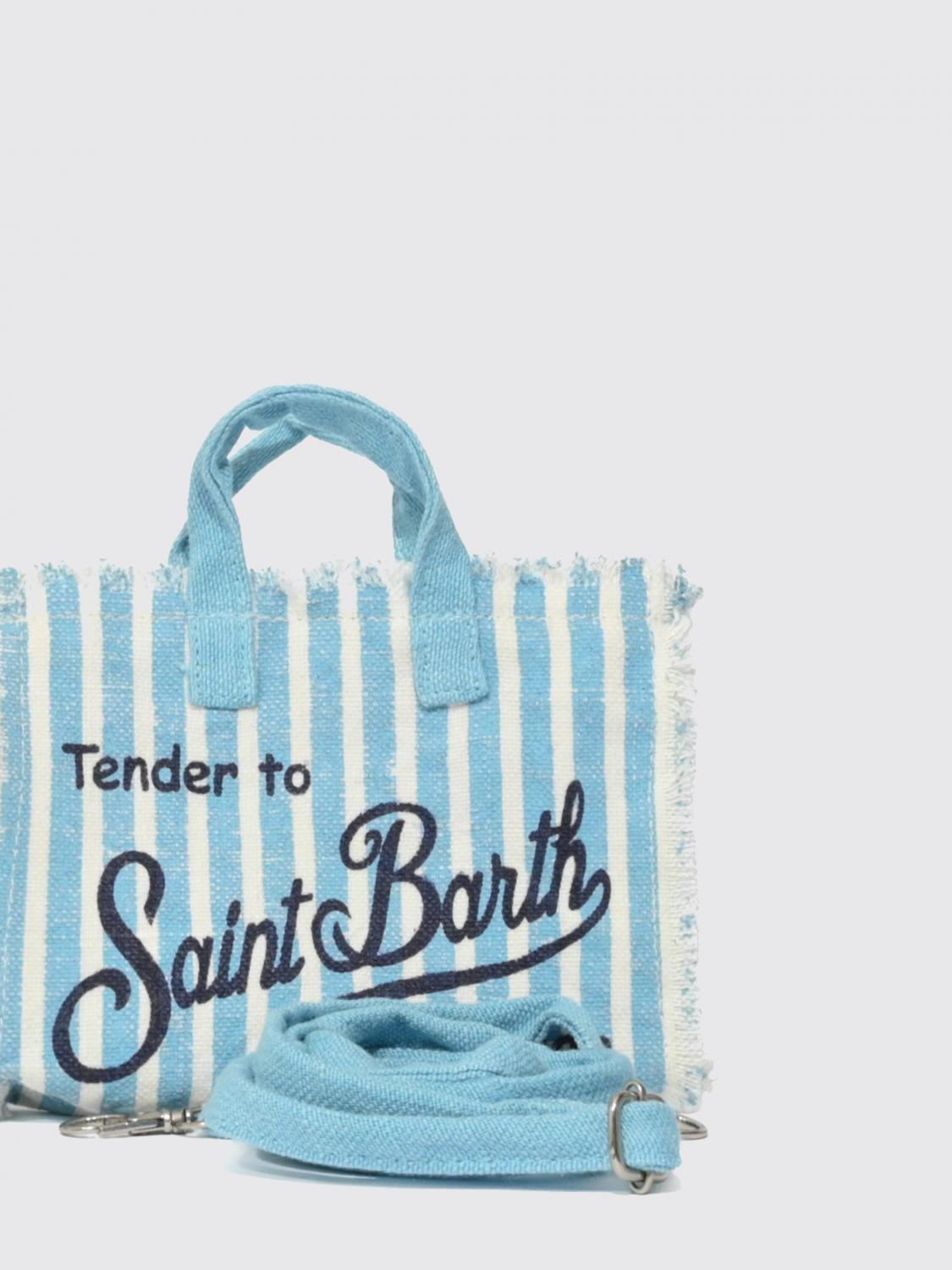 MC2 SAINT BARTH BORSA MINI: Borsa MC2 Saint Barth in lino a righe con logo stampato , Azzurro - Img 3