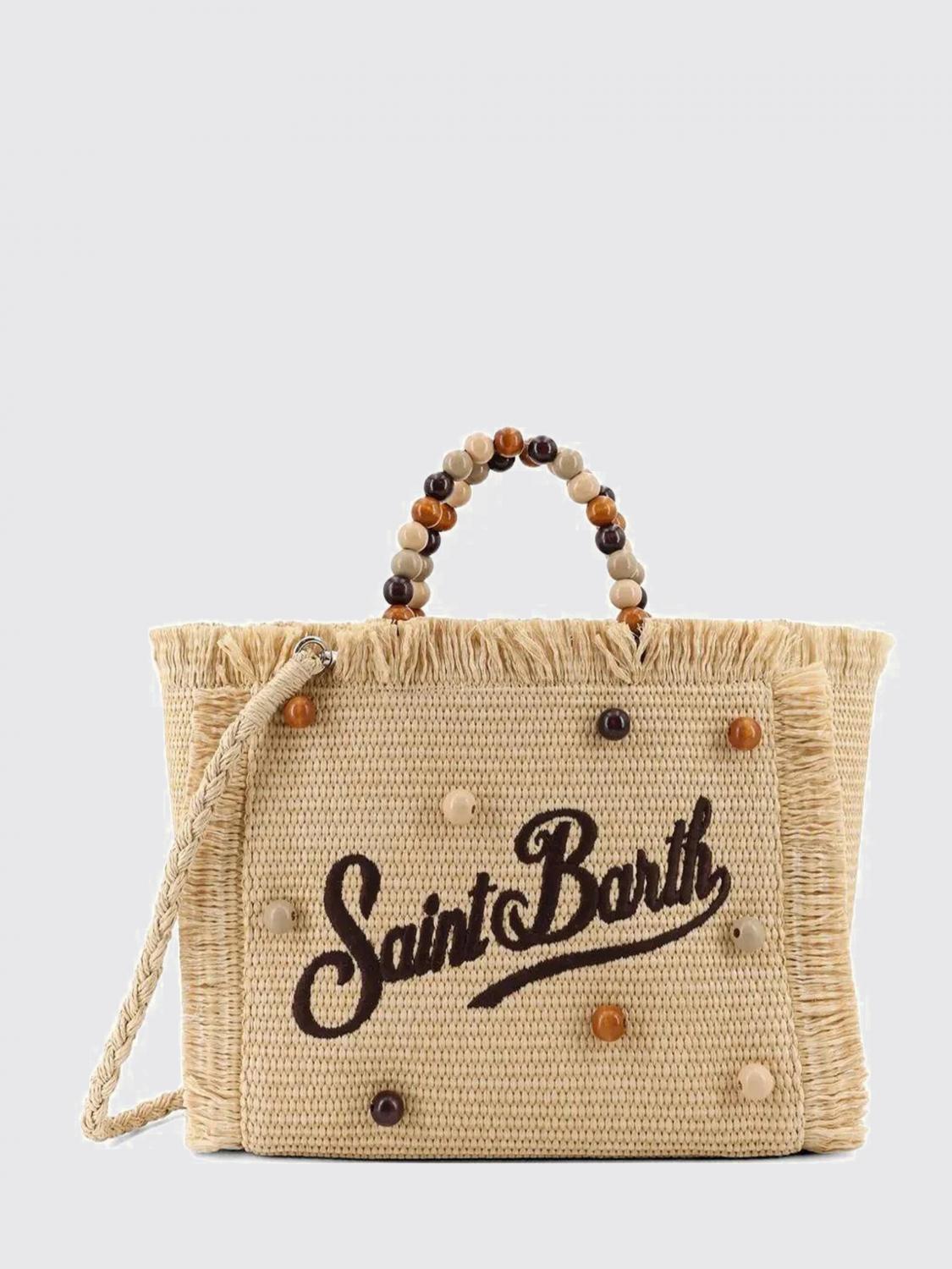 MC2 SAINT BARTH BORSA A MANO: Borsa a mano Colette MC2 Saint Barth in rafia con motivo floreale e logo, Nocciola - Img 1